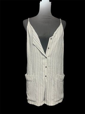 Topshop Ivory and Slate Striped Button Romper